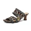 Sandalias Cuadradas de Tacón Medio con Estampado de Leopardo y Ribete de Piel, Talla Grande para Mujer Verano 2423