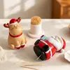 Porta Palillos de Reno Navideño Contenedor de Almacenamiento de Hisopos de Algodón para Sala de Estar del Hogar Adorno Decorativo de Escritorio de Alta Gama para el Hogar