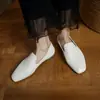 Mocassins baixos retrô de pele de cordeiro super macios, não machucam os pés, slip-ons brancos, mocassins estilo old money para mulheres, sapatos de vovó