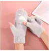 Guantes Calientes de Medio Dedo Plegables para Otoño e Invierno para Estudiantes Mujeres, Guantes Gruesos a Prueba de Frío con Forro de Felpa de Dibujos Animados Venta al por Mayor
