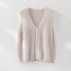 Estilo doce e feminino! Colete de lã fofo para mulheres, suéter sem mangas em lã e cashmere em camadas com decote V para o início do outono