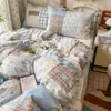 Ins juego de cuatro piezas de cuadros patchwork estilo coreano, gasa abullonada nuevo modelo 2026, sábana, funda de edredón, juego de tres piezas para cama de dormitorio 4