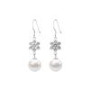 S925 Prata Esterlina Diamante Zircão Floco de Neve Pérola Brincos Longos Feminino Estilo Coreano Nova Chegada Brincos de Gancho de Orelha Brincos de Prata Shopping Mall