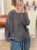 Outono Novo Estilo Preguiçoso Malha Slimming Solta Gola Redonda Manga Longa Vazado Casual Versátil Top de Tricô Atacado