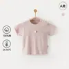 Camisetas de Manga Corta Finas de Verano para Bebés Niños y Niñas, Ropa Infantil de Verano para Niñas de Color Liso con Media Manga, Algodón Puro Grado A