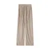 Pantalones de tela de arroz glutinoso grises para mujer, pantalones largos con cordón para principios de otoño, nuevo estilo 2026, forrados de polar, de cintura alta, pierna recta, buena caída, pantalones holgados de pierna ancha