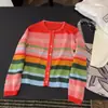 Cardigan de tricô fashion estilo coreano 2026, gola redonda, manga longa, para mulheres, modelagem solta, emagrecedor e versátil, suéter arco-íris para mulheres