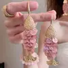 Colar de Concha Rosa Peixe Estilo Palácio Retrô, Estilo Férias de Verão na Praia, Brincos Únicos e Bonitos, Corrente de Pescoço da Moda