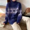 Otoño e Invierno Nuevo Estilo Coreano Holgado Cálido Abrigo Grueso Copo de Nieve Navidad Cuello Alto Suéter de Manga Larga para Mujer