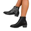 Botas Curtas de Couro Bordado de Salto Grosso Estilo Europeu e Americano para Mulheres Outono e Inverno 2025 Tamanho Grande Bico Fino Boca em V Casuais Elástico