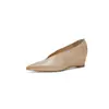 Sapatos Femininos de Salto Anabela com Boca Rasa, Couro Bovino Lavado de Primeira Camada, Novo Modelo de Primavera, Couro Genuíno, Cor Envelhecida, Sapatos Femininos de Salto Médio