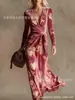 Vestido de punto de manga larga con cuello en V de estilo nuevo transfronterizo con elementos de impresión digital 3D, falda de moda y personalizada entallada a la cintura para mujer