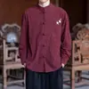Nueva camisa para hombre de estilo chino con cuello mao, cierre de botones y bordado de flor de ciruelo, chaqueta casual retro de pana de estilo chino de manga larga para hombre