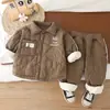 Conjunto de Dos Piezas de Invierno para Niños con Forro de Felpa y Mangas Largas, Nuevo Conjunto de Dos Piezas de Algodón para Niños de Invierno con Logo de Conejo 3D, Elegante