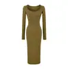 Puro y seductor, escote en U sexy, corte ajustado, que realza la figura, vestido base de manga larga, vestido largo ajustado estilo sirena para mujer, nueva colección de otoño