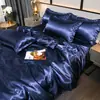 Cor Sólida Celebridade da Internet Dupla Face Seda de Gelo Conjunto de Quatro Peças Colcha de Seda Fresca de Verão Lençóis de Cama Conjunto de Cama de Três Peças