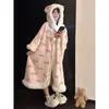 XinXuanHello Kitty Roupão de Lã Coral Pijama Feminino Outono e Inverno Plus Veludo Espessado Capa Fofa Roupa de Casa