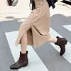 Botines Chelsea de cuero de moda estilo coreano para el trabajo Invierno 2026 tacón de bloque bajo cremallera trasera puntera cuadrada versátil piel genuina botines cortos para mujer