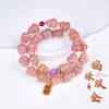 Pulsera de Doble Círculo de Calabaza y Bodhi Chapada en Oro y Adornada con Jade, Venta Directa por Transmisión en Vivo, Joyería de Mano Rosa Estilo Vintage para Mujeres, Simbolizando Buena Fortuna y Prosperidad