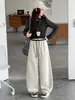 Pantalones casuales nuevos de otoño para niñas, con cintura de parche bordada, pierna ancha curva, pantalones de chándal de primavera y otoño para niñas, pantalones largos de moda