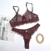 Lencería de encaje para pestañas de estilo francés de alta gama, pura seducción, para cruzar fronteras, femenina y seductora, minimiza los bustos grandes, conjunto de sujetador transparente