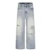 Pantalones Largos Casuales de Pierna Ancha, Rasgados, Vintage, Holgados, Pierna Recta, Estilo Americano High Street, Tendencia, Lavado Claro