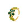 Versión coreana de anillo de flor fresca estilo pastoral dulce de bosque creativo anillo abierto de flor verde de pegamento de gota al por mayor