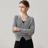Cárdigan de Punto de Cachemira para Mujer, Nuevo Estilo Otoño/Invierno, Aplicaciones Florales de Perlas Hechas a Mano, Cuello Redondo, Elegante Suéter Abrigo