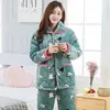 Pijama de Otoño e Invierno para Mamá, para Mujeres de Mediana Edad y Mayores, Estilo Franela, Estilo para Todas las Estaciones, Talla Grande, Estilo Engrosado de Invierno, Cálido y Cómodo
