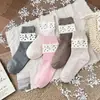 Meias Femininas Florais Frescas de Verão Estilo Coreano Ins Moda Simples Versátil Punho Bolha Meias de Cano Médio Meias Largas Meias Casuais