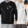 Camiseta masculina de manga comprida para outono e inverno, marca da moda, corte solto, forrada com fleece, camiseta básica casual, moletom com estampa e gola redonda para jovens estudantes