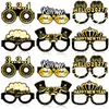 Nuevo modelo transfronterizo: Gafas de papel 3D negras y doradas de Año Nuevo, accesorios para fotos de fiesta de Nochevieja, artículos de decoración de cumpleaños