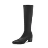 Piernas Modelo Piernas Delgadas Botas Altas Botas Adelgazantes 2026 Invierno Tacón Grueso Tacón Medio Punta Cuadrada Pequeña Botas Largas Elásticas Talla de Mujer 40-42 Tallas Grandes