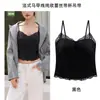 Camisola moldeadora de encaje estilo francés, corte ajustado, con copas en el busto para mujer, con tirantes finos, adecuada como capa interior o top exterior.