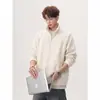 Outono/Inverno 2026 Novo Jaqueta de Lã Australiana com Textura para Homem Jaqueta com Gola Alta Marca Tendência Cardigan Hoodie Solto Fashionável Tendência