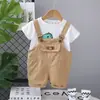 Conjunto de Ropa de Verano de Dibujos Animados para Bebés Niños y Niñas, Peto Casual de Dinosaurio con Gorra, Elegante Conjunto de Dos Piezas