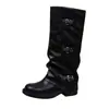 Botas de salto grosso estilo retrô de nicho, botas western cowboy com cano caído, botas de montaria, botas Martin para início de outono, botas femininas estilo francês