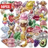 Compra Directa Transfronteriza [con Certificación Ce.Cpc] 50 Piezas de Pegatinas Disco Y2K Retro de Frutas, Comida y Animales