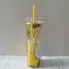 Taza Recta de Plástico de Doble Capa Nueva Transfronteriza con Tacto Mate Taza con Popote de 16 oz como Taza Recta de Plástico con Pintura de Goma