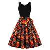 D Halloween transfronterizo nuevo europeo y americano retro chaleco de mujer sin mangas con cuello estampado de letras negro vestido de péndulo grande venta al por mayor