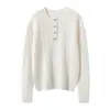 Suéter de cachemira para mujer, nuevo estilo otoño e invierno, jersey de punto trenzado vintage, top de punto suelto de cachemira de cabra de color liso