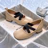 Zapatos de tacón alto poco profundos con punta cuadrada y tiras gruesas, estilo ballet para niñas, de cuero, zapatos pequeños de cuero para niñas para combinar con faldas