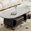 Mesa Lateral Móvil Simple de Gama Alta Lujo Ligero Moderna Ovalada de Piedra Sinterizada Sala de Estar Uso Doméstico Sensación de Gama Alta Apartamento Pequeño Mesa de Café