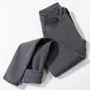 Jeans de Terciopelo Negros y Grises para Mujer, Pantalones Tubo, Estilo Coreano de Cintura Alta, Pantalones Elásticos Ajustados Cálidos y Engrosados de Invierno