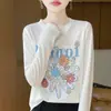 26 Verano Nuevo Estilo Campestre Francés Estampado Floral Fresco y Artístico Aspecto de Pintura al Óleo Versátil Suéter de Punto Casual para Mujer