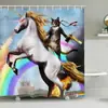 Dinossauro Fofo Divertido Cortina de Banho para Banheiro Gato Folha Verde Tecido Pastel Cortina para Porta de Banheiro Janela Moderna