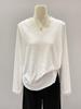 Camiseta Sexy de Encaje con Cuello en V y Mangas Largas para Mujer en Primavera y Otoño Camiseta Básica Casual y Relajada Top Interior Elegante y a la Moda