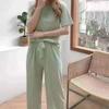 Verão Gelo Pijamas de Seda Roupas Femininas Casa Gelo Cool Queen Soft Suit Home Casual Shorts de manga curta Terno de duas peças