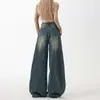 Jeans Scimitar Azul Retrô Americano, Caimento Solto e Fluido, para Mulheres, Novo Design Tendência de Cintura Alta, Calça de Perna Larga em Formato de Pera