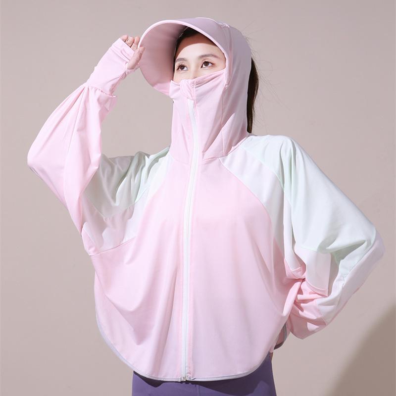 冰丝透气防紫外线拼接撞色防晒衣女长袖防晒披肩2022夏季新款罩衫